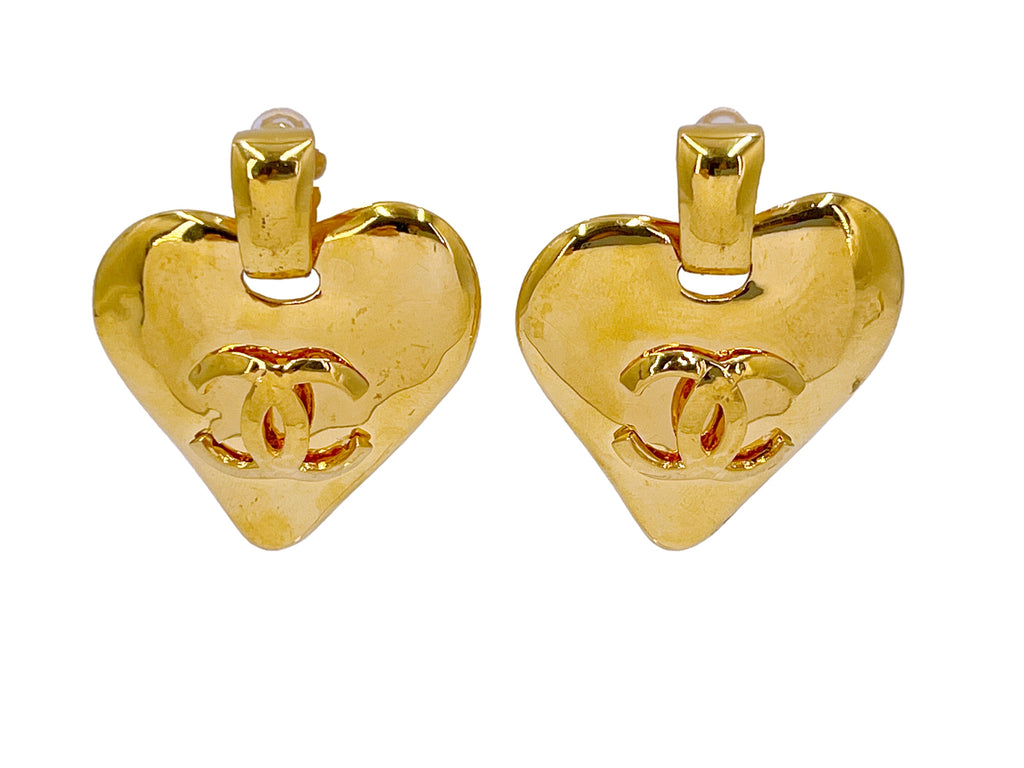 Chanel Vintage 93P Giant Dangle Heart Earrings