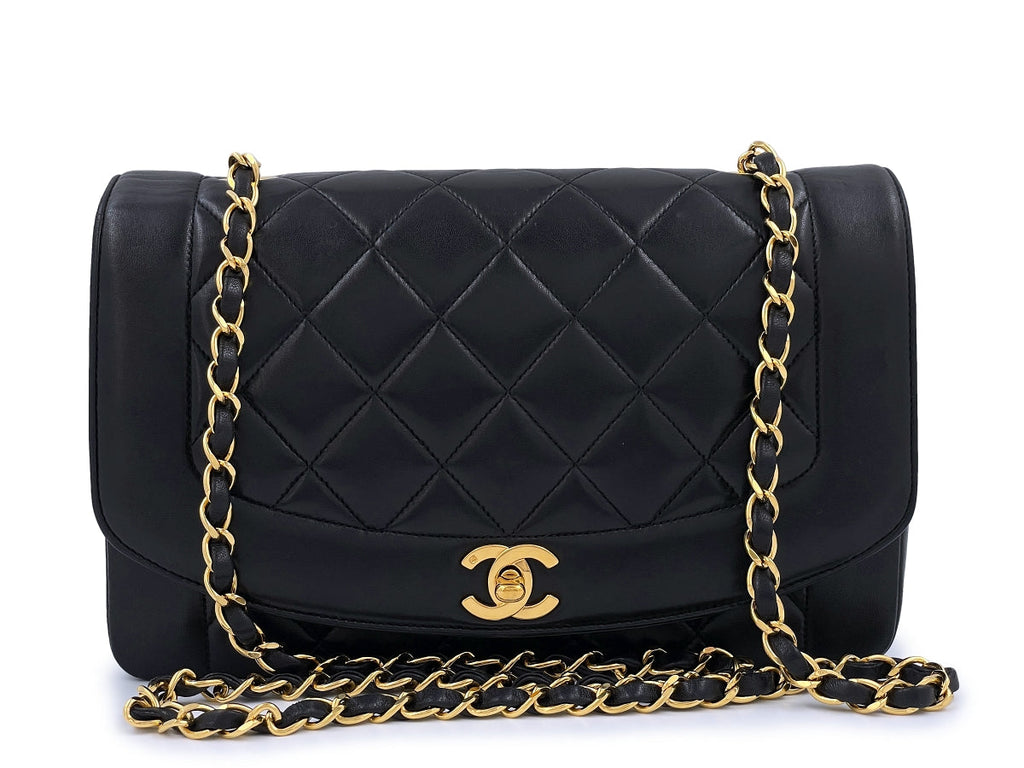 Chanel 1992 Vintage Medium Diana Bag Black Lambskin 24k GHW