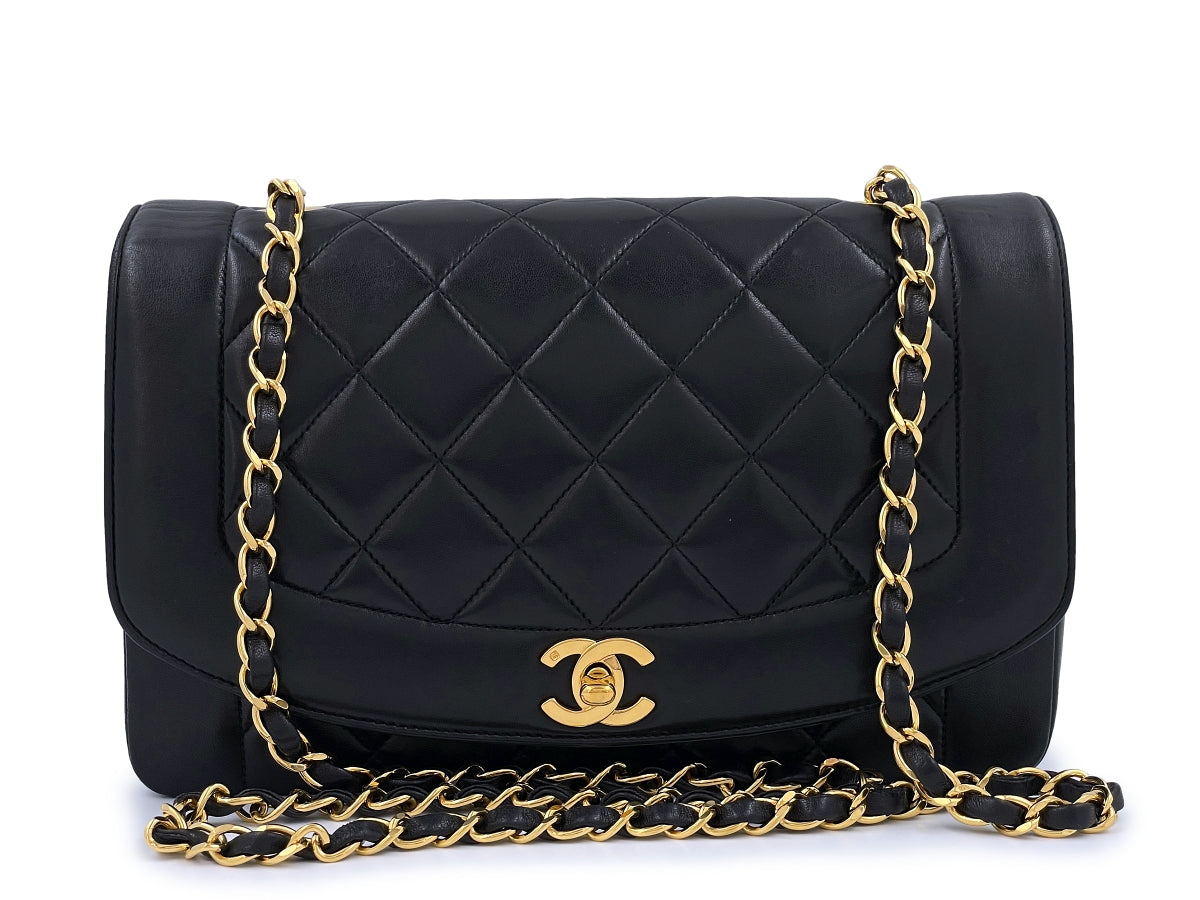 Chanel 1992 Vintage Medium Diana Bag Black Lambskin 24k GHW