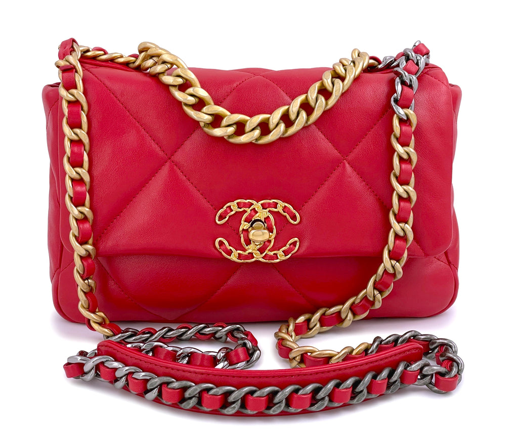 21S Chanel 19 Red Flap Bag Small