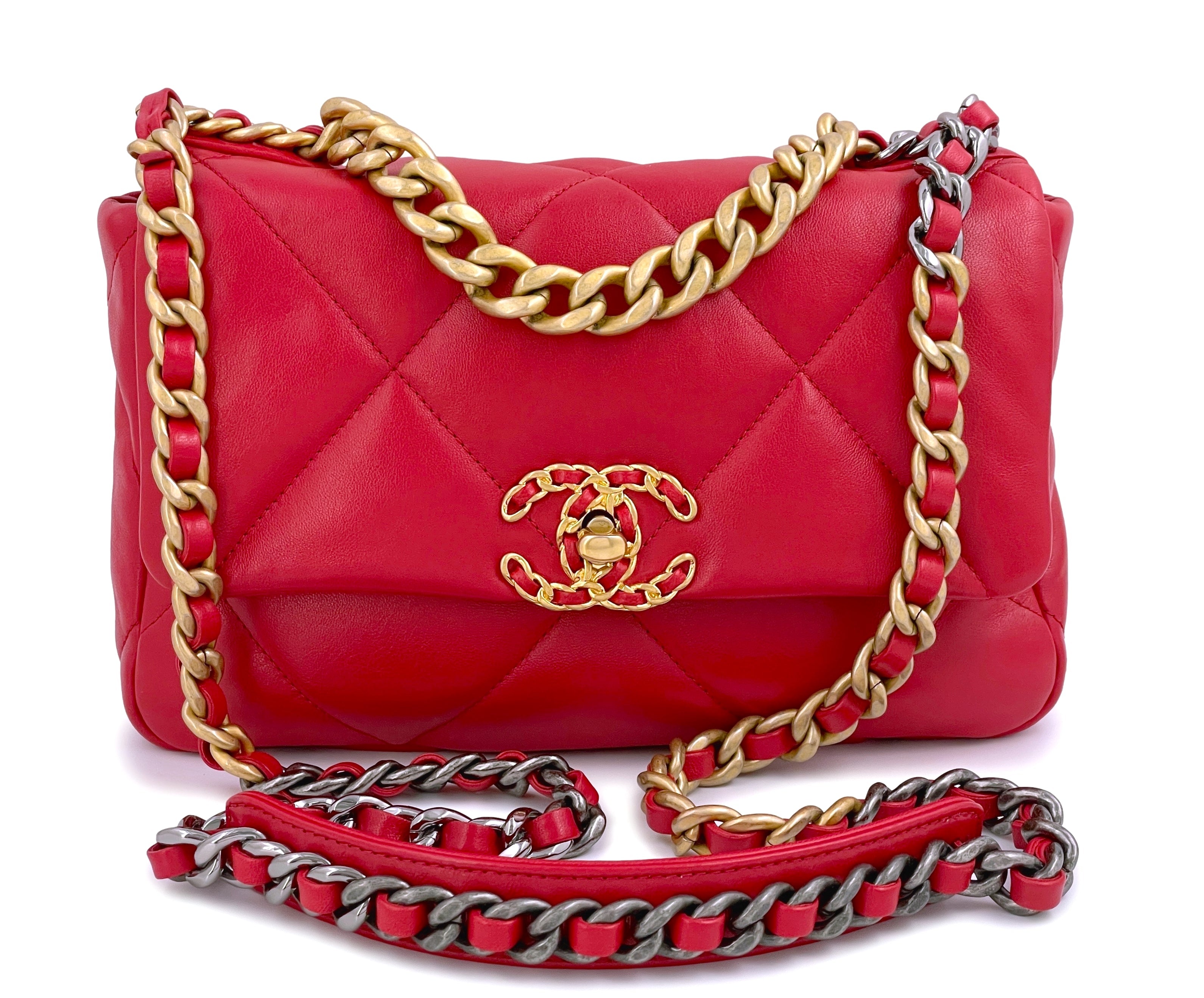 21S Chanel 19 Red Flap Bag Small