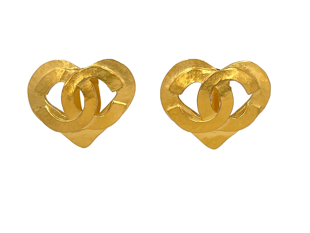 Chanel Vintage 95P Large Cutout Heart Stud Earrings
