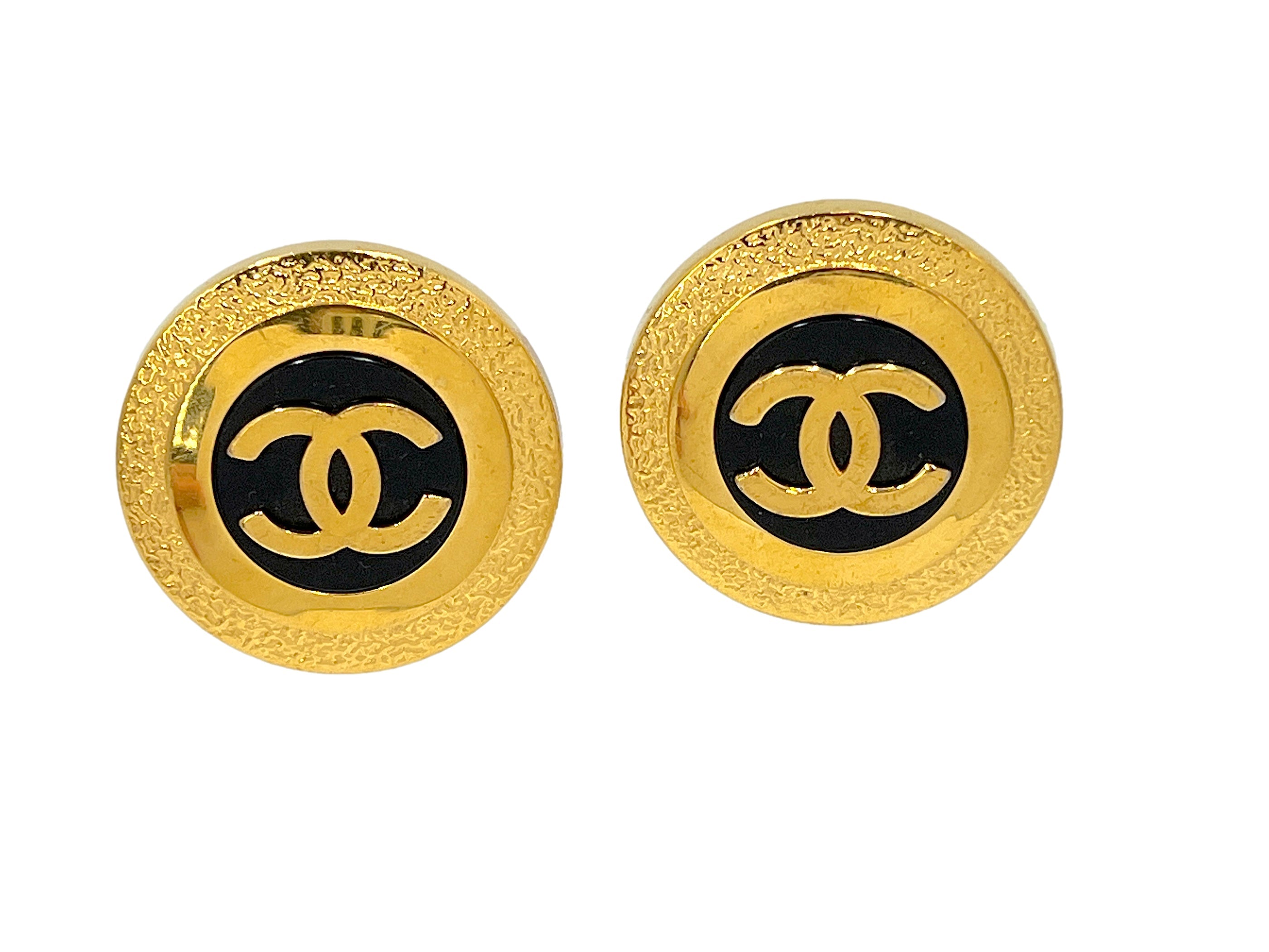 Chanel Large Stud Earrings Vintage Collection 29 Oversized Statement Giant Gold and Black CC Logo