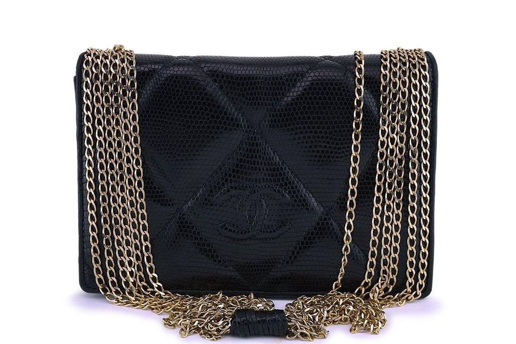 Rare Chanel Vintage Black Lizard Evening Flap Bag 24k GHW