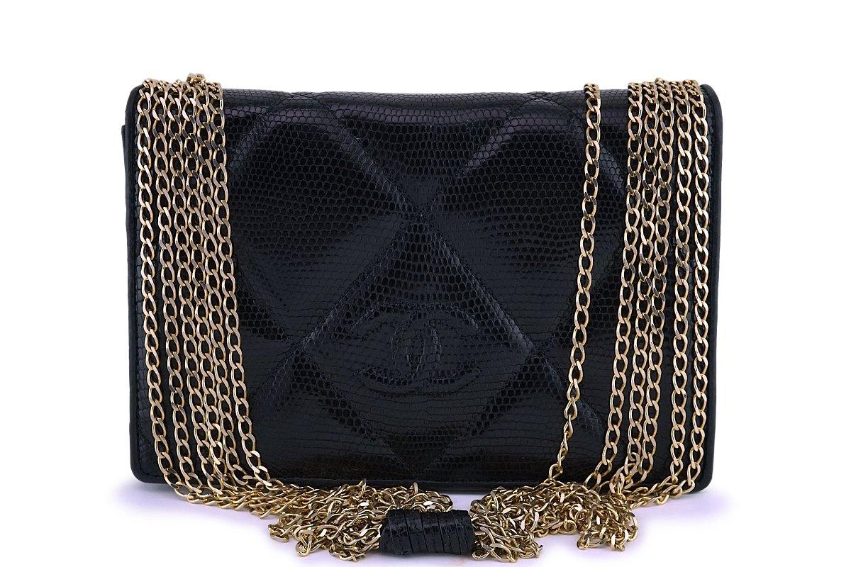 Rare Chanel Vintage Black Lizard Evening Flap Bag 24k GHW
