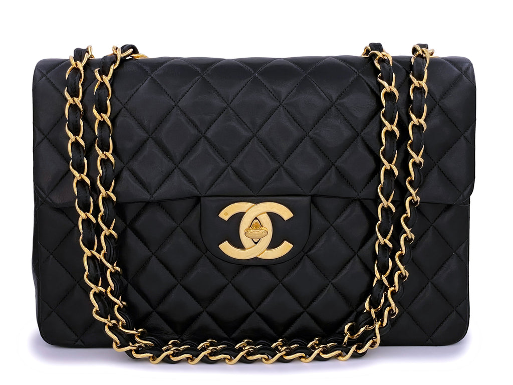 Chanel 1995 Vintage Black Maxi "Jumbo XL" Flap Bag 24k GHW FTD