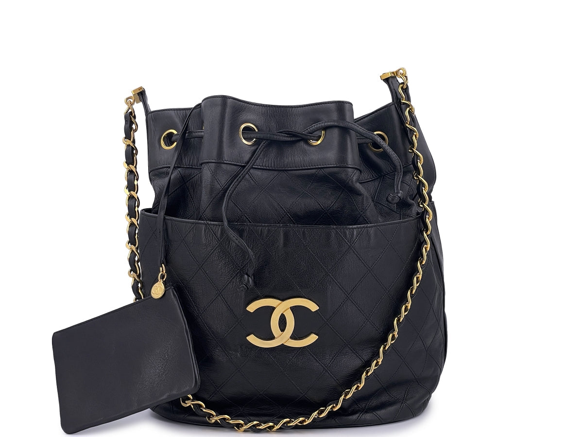 Chanel Black Calfskin Vintage Oversized CC Bucket Bag 24k GHW 30M