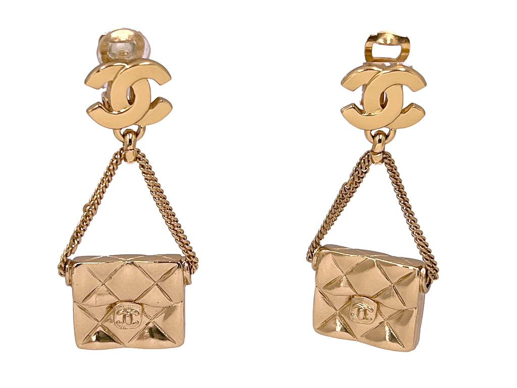 Chanel Vintage 02P Classic flap Dangle Drop Earrings