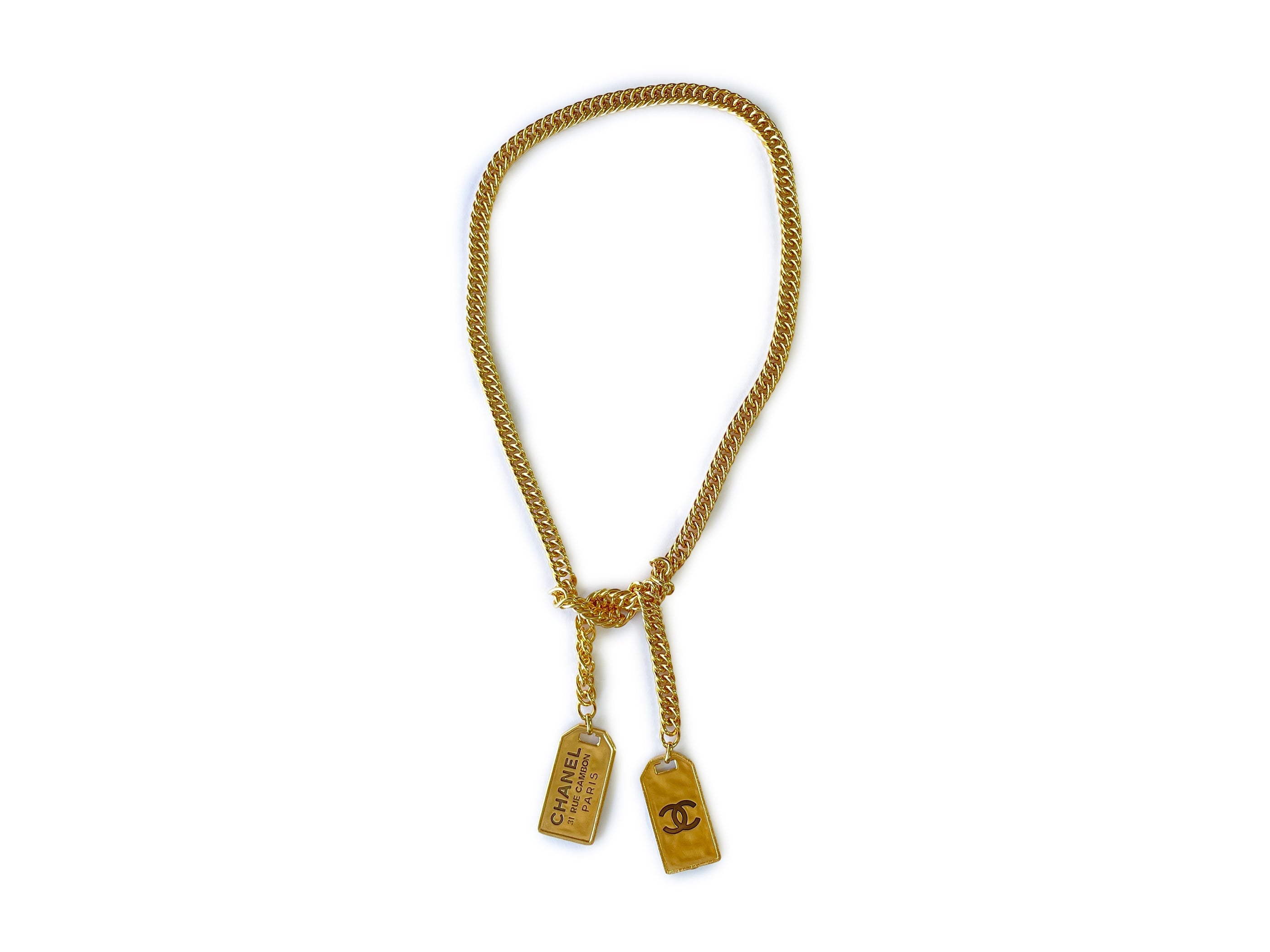Chanel 20C Dog Tag Logo Lariat Chain Necklace