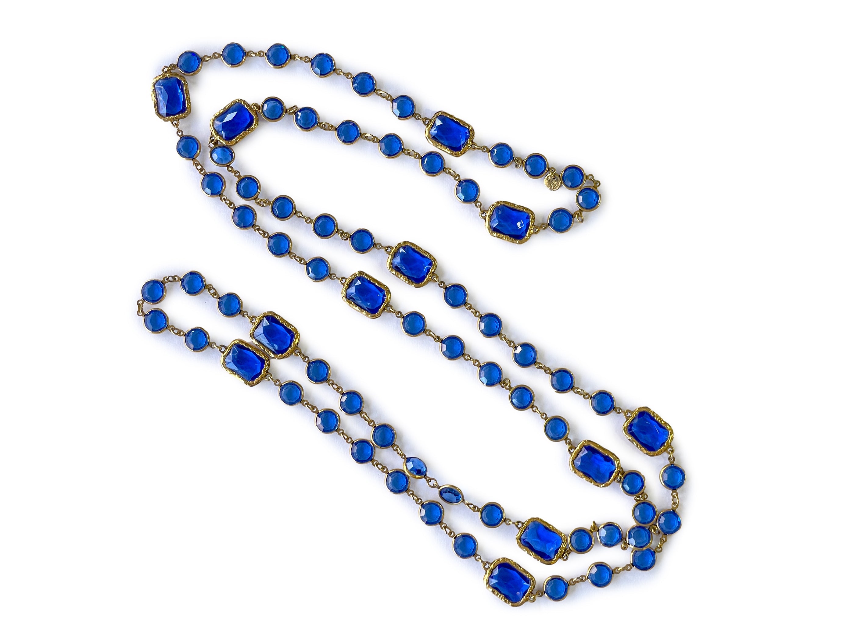 Chanel Vintage Blue Chicklet Sautoir Long Station Necklace 1981 YZY