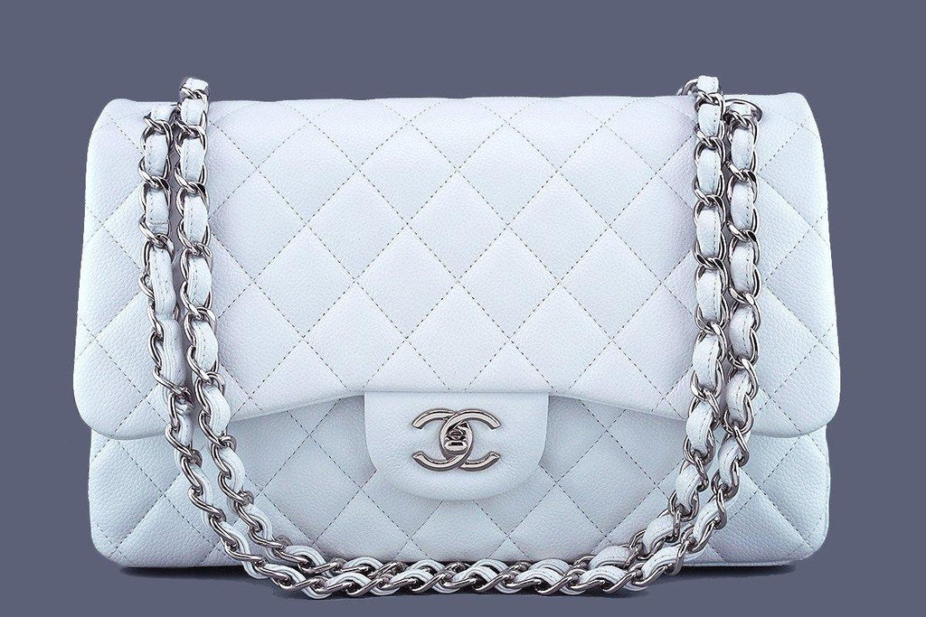 Chanel White Caviar Jumbo 2.55 Classic Double Flap Bag SHW