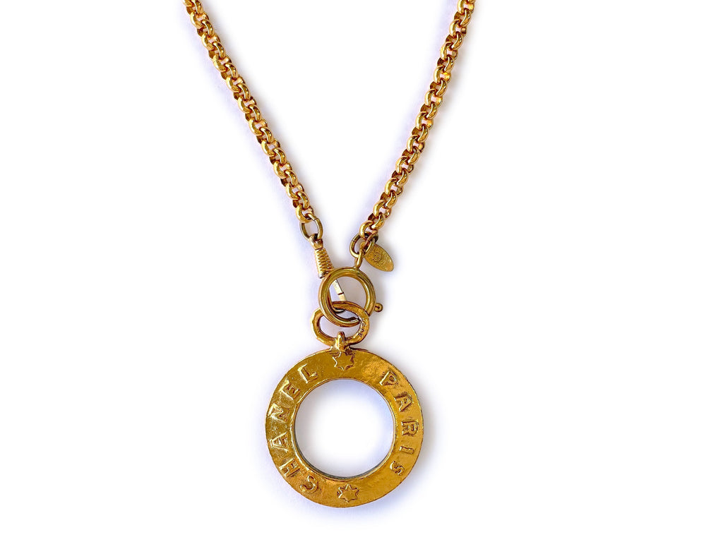 Chanel Collection 28 Large Magnifying Glass Pendant Long Chain Necklace