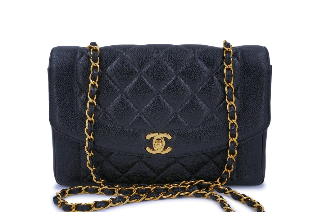 Chanel Vintage Black Caviar Classic Diana Bag Pocket 24k GHW