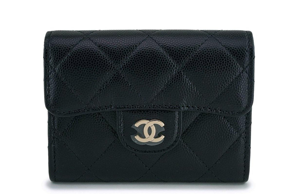 NIB 19B Chanel Black Caviar Classic XL Card Wallet Case GHW