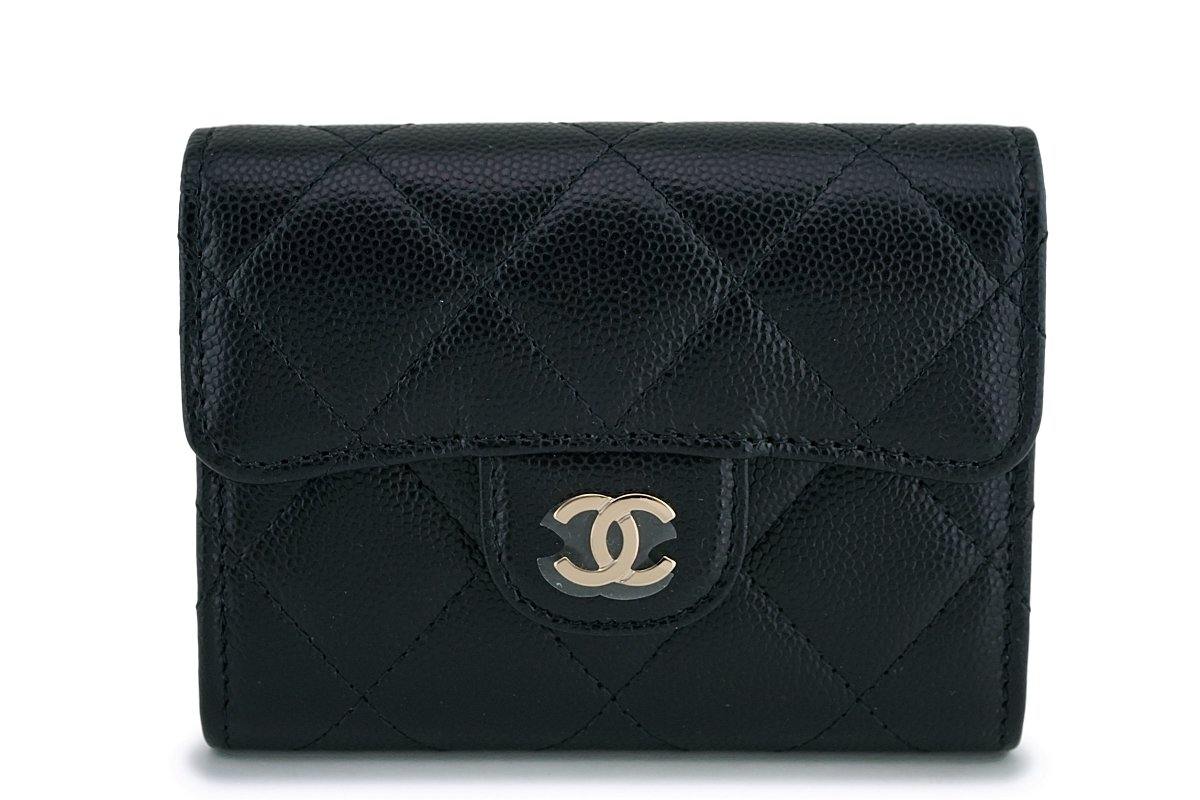 NIB 19B Chanel Black Caviar Classic XL Card Wallet Case GHW