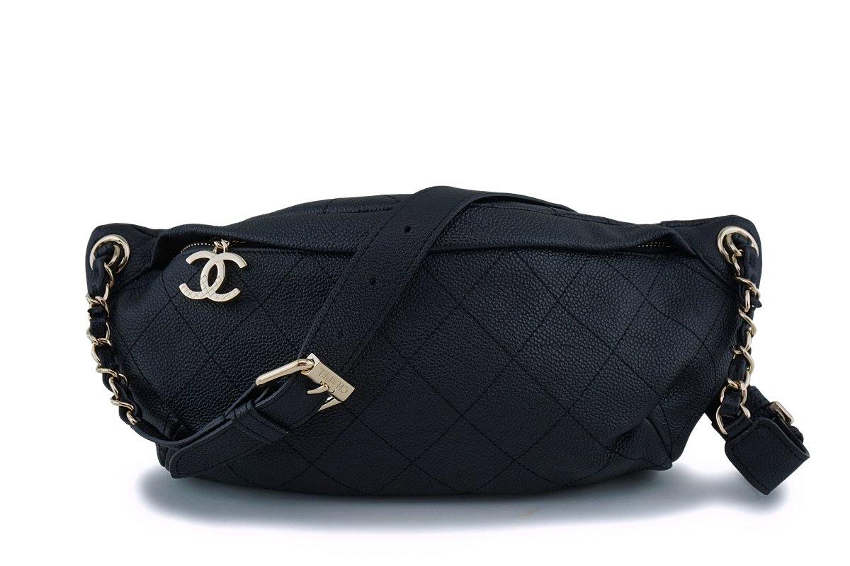 17P Chanel Black Soft Caviar Fanny Pack Belt Bag GHW 7GN
