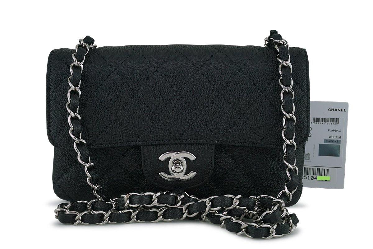 NWT 18C Chanel Black Classic Quilted Rectangular Mini 2.55 Flap Bag SHW
