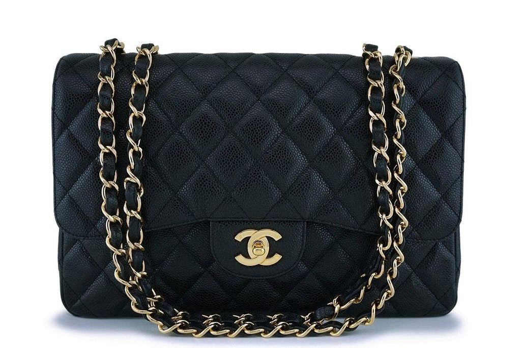 *rare* Chanel Black Caviar Classic Jumbo Flap Bag 24k GHW