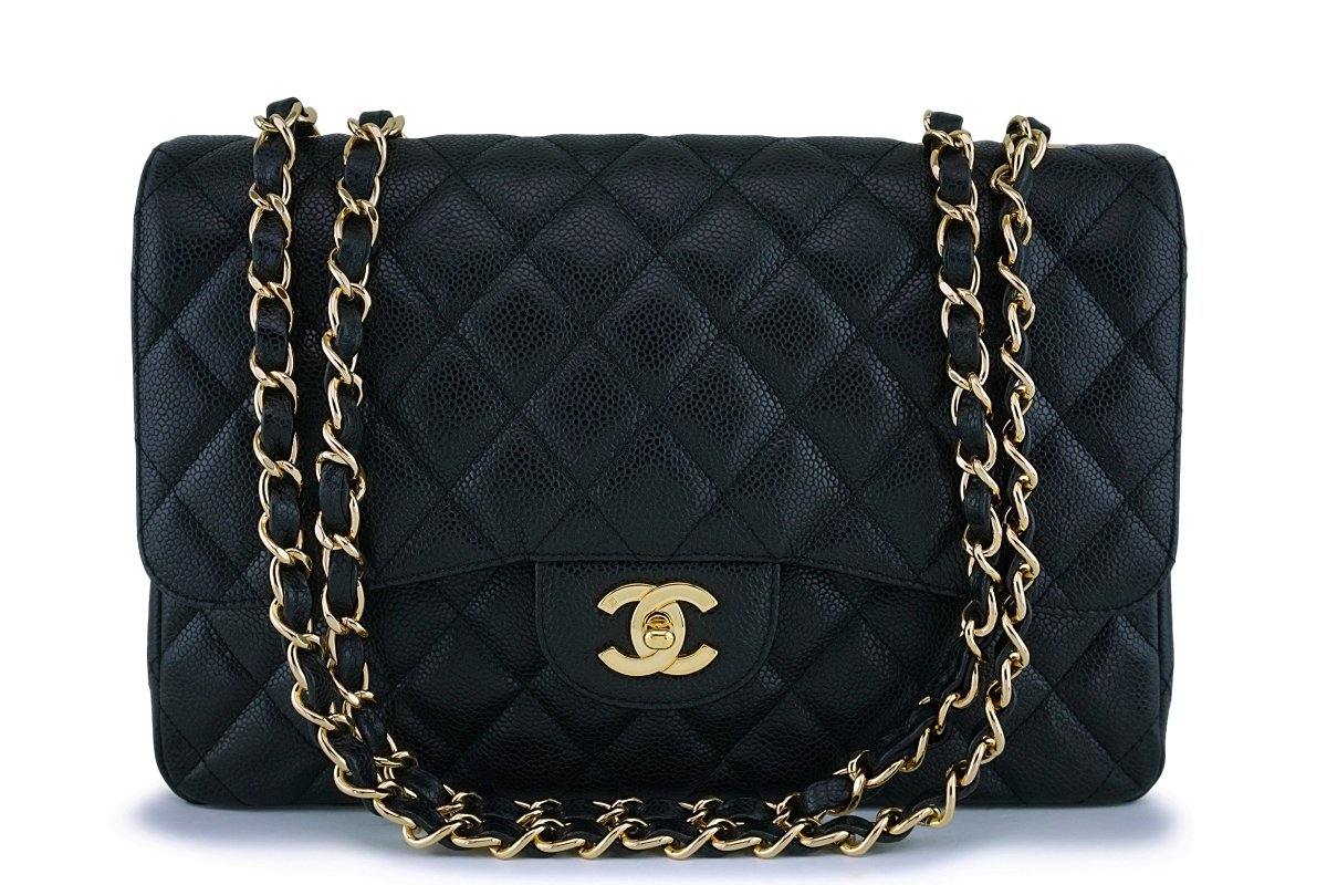 *rare* Chanel Black Caviar Classic Jumbo Flap Bag 24k GHW