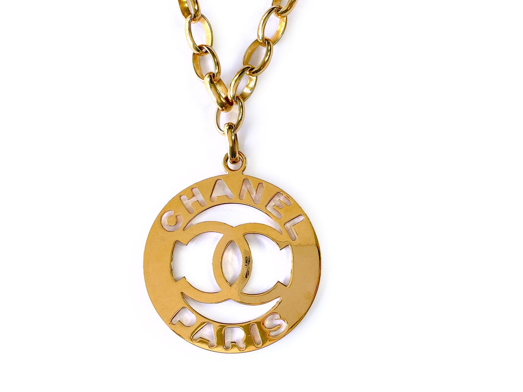 Chanel Vintage 80s Cutout Long Logo Necklace