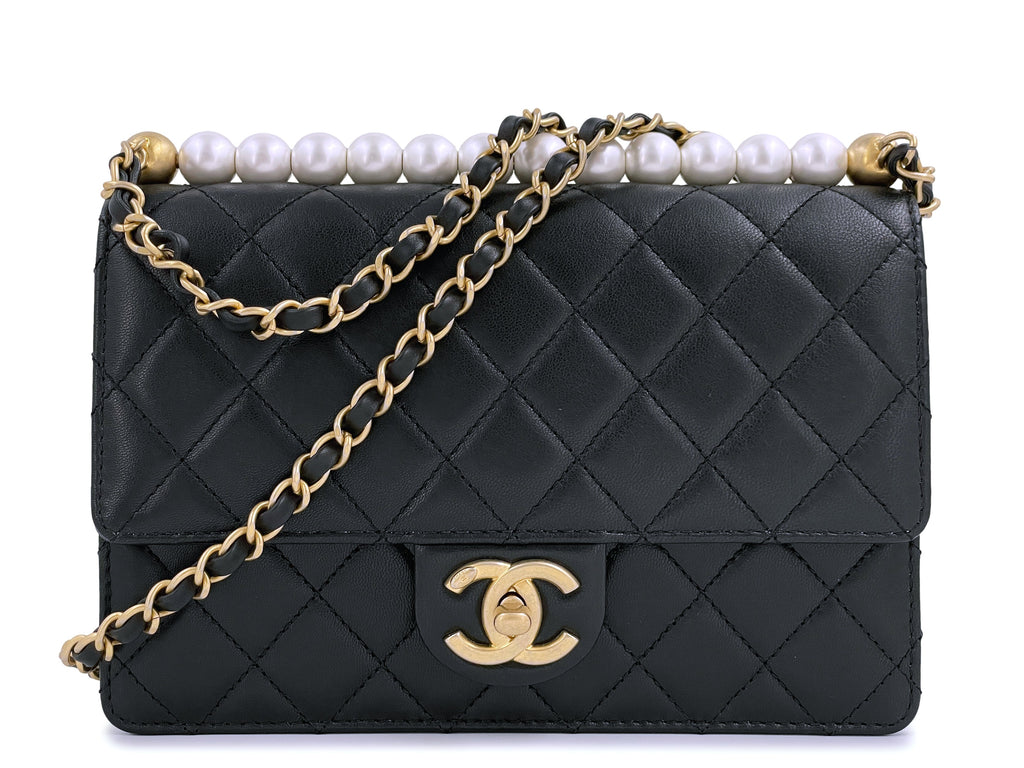 Chanel Black Chic Pearls Quilted Pearl Flap Bag