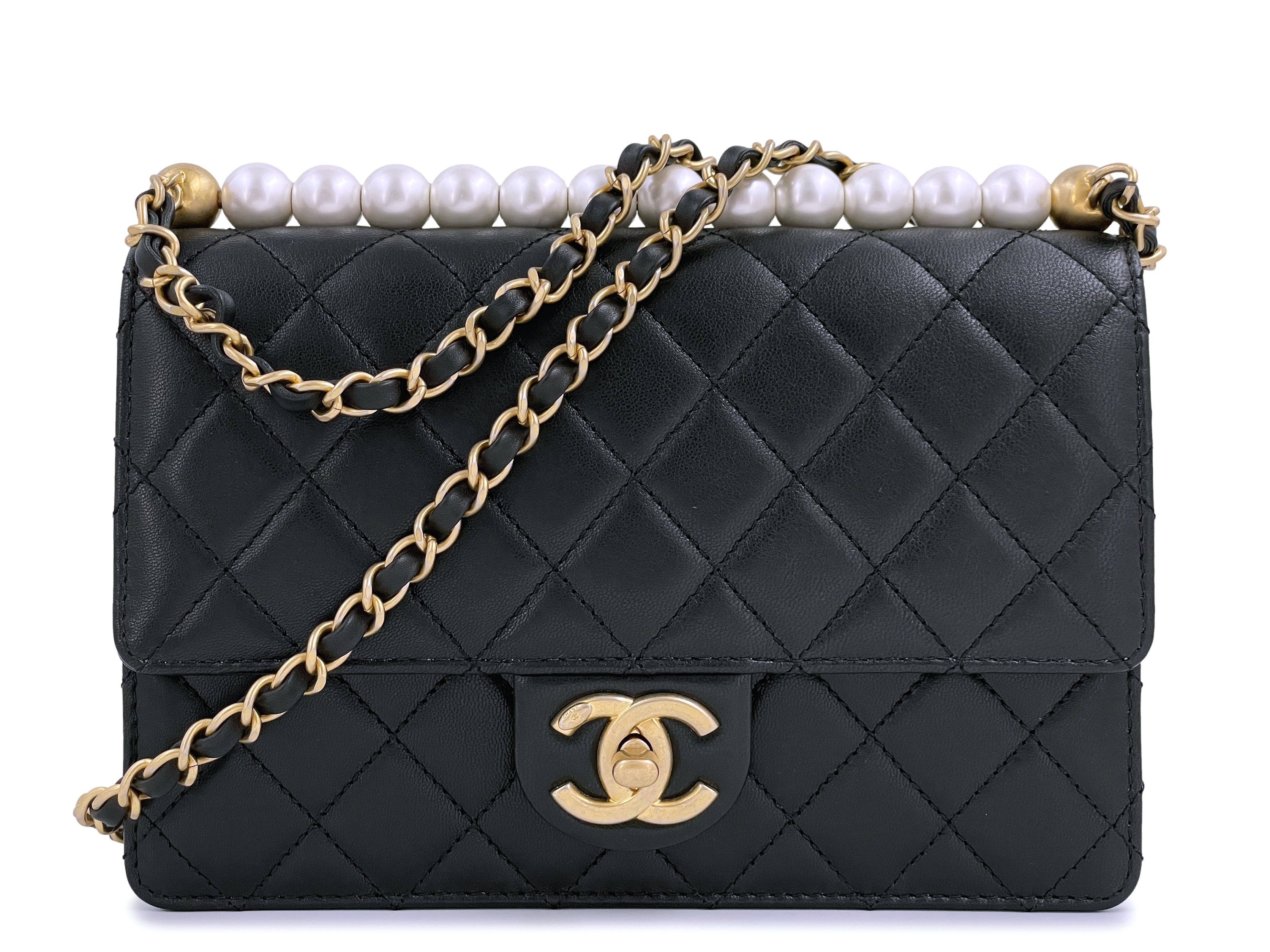 Chanel Black Chic Pearls Quilted Pearl Flap Bag