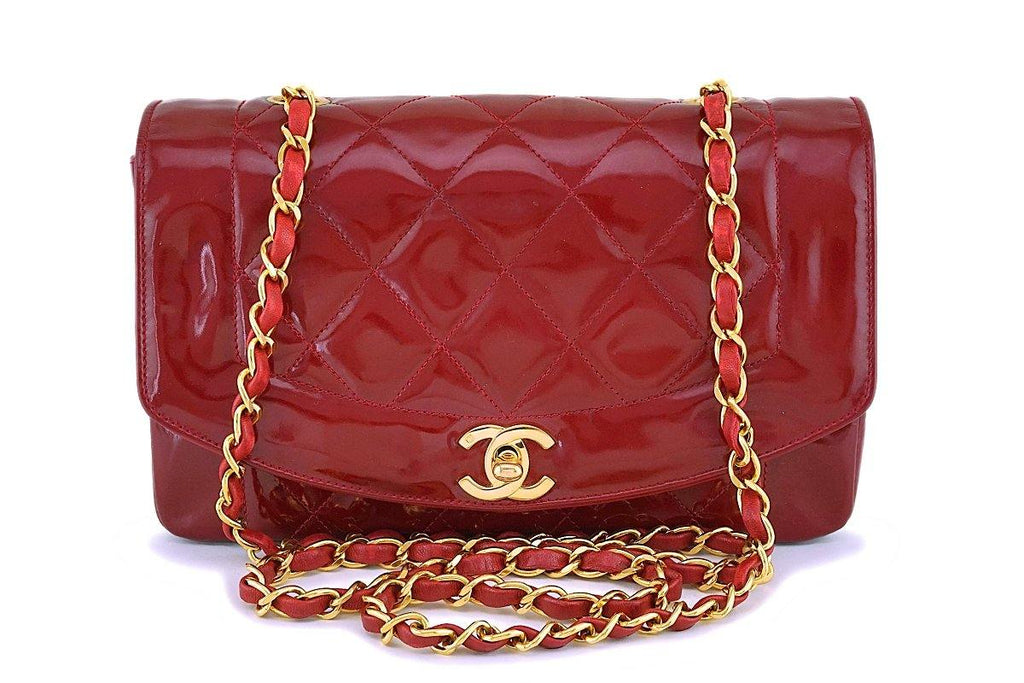 Chanel Vintage Cherry Red Patent Small Diana Classic Flap Bag 24k GHW