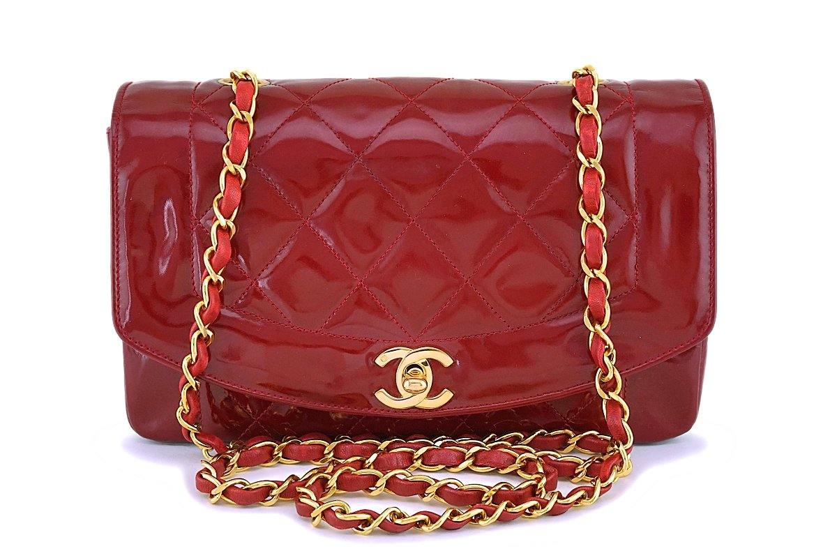 Chanel Vintage Cherry Red Patent Small Diana Classic Flap Bag 24k GHW