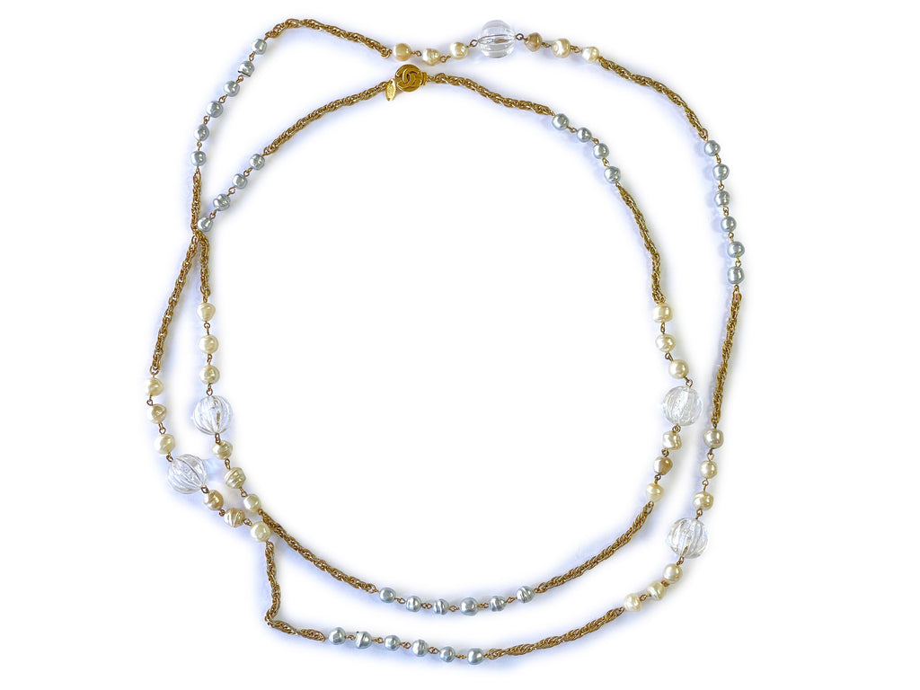 Chanel 1983 Vintage Extra Long Pearl Strand Station Necklace