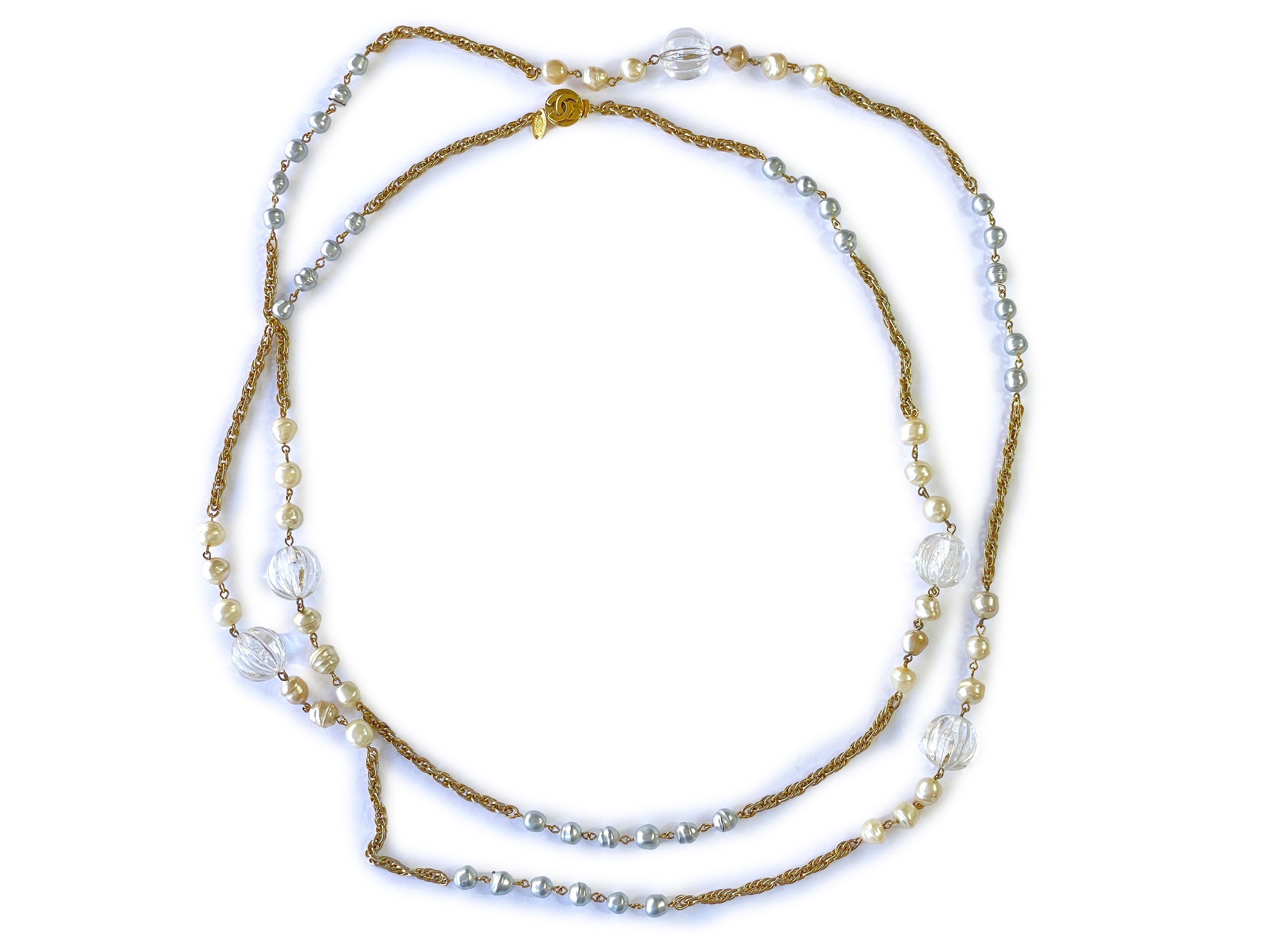 Chanel 1983 Vintage Extra Long Pearl Strand Station Necklace