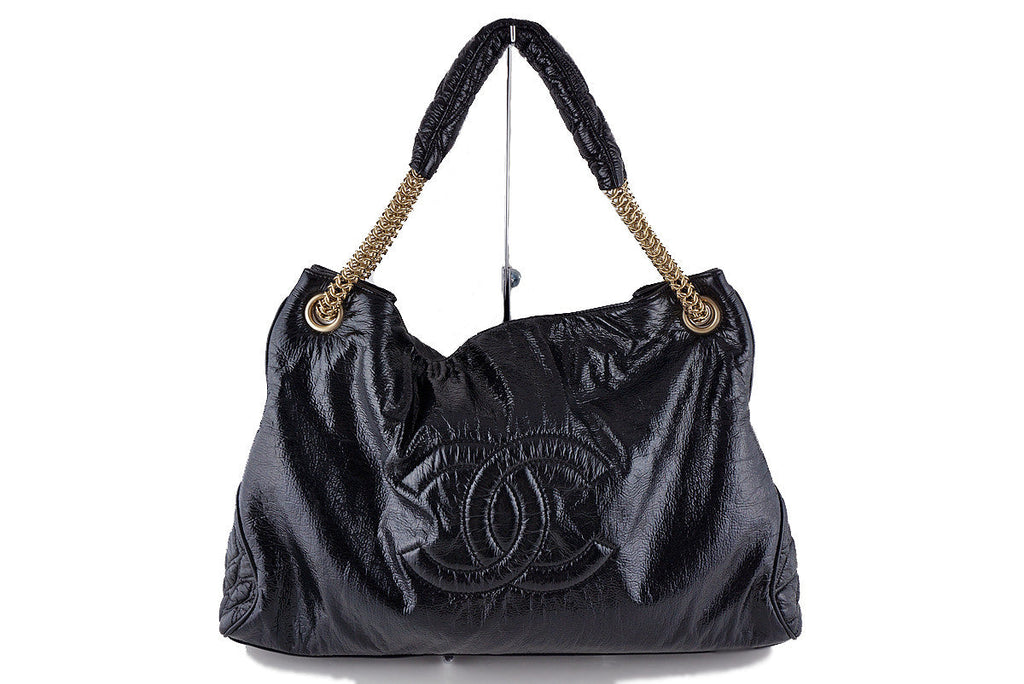 Chanel Black Patent Rock & Chain Large XL Cabas Bag