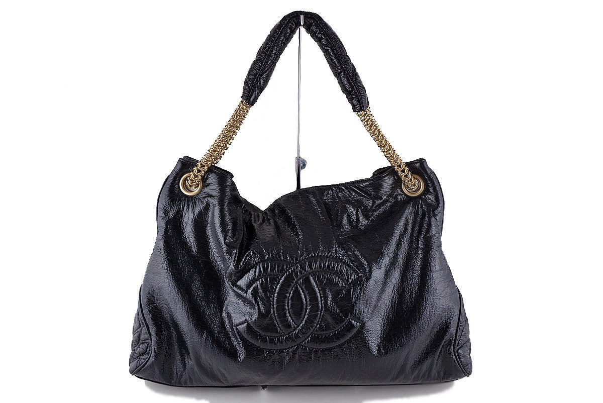 Chanel Black Patent Rock & Chain Large XL Cabas Bag