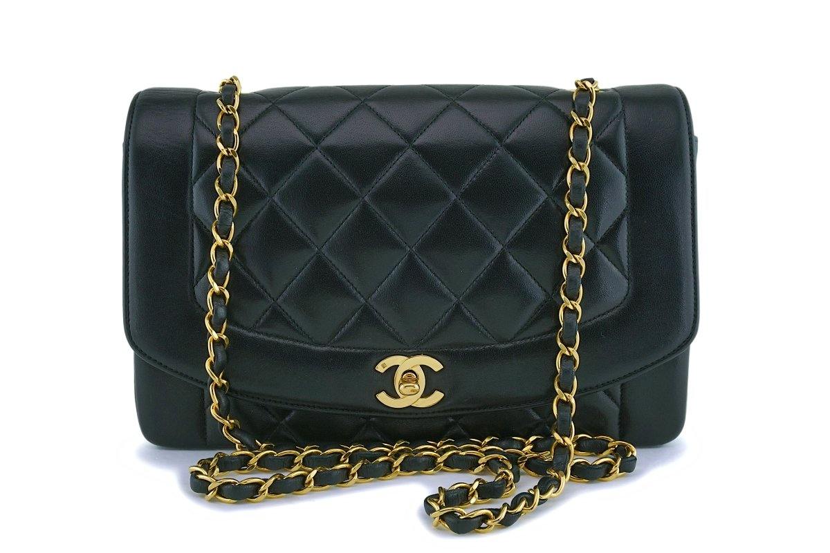 Chanel Black Vintage Lambskin Medium Diana Classic Flap Bag 24k GHW