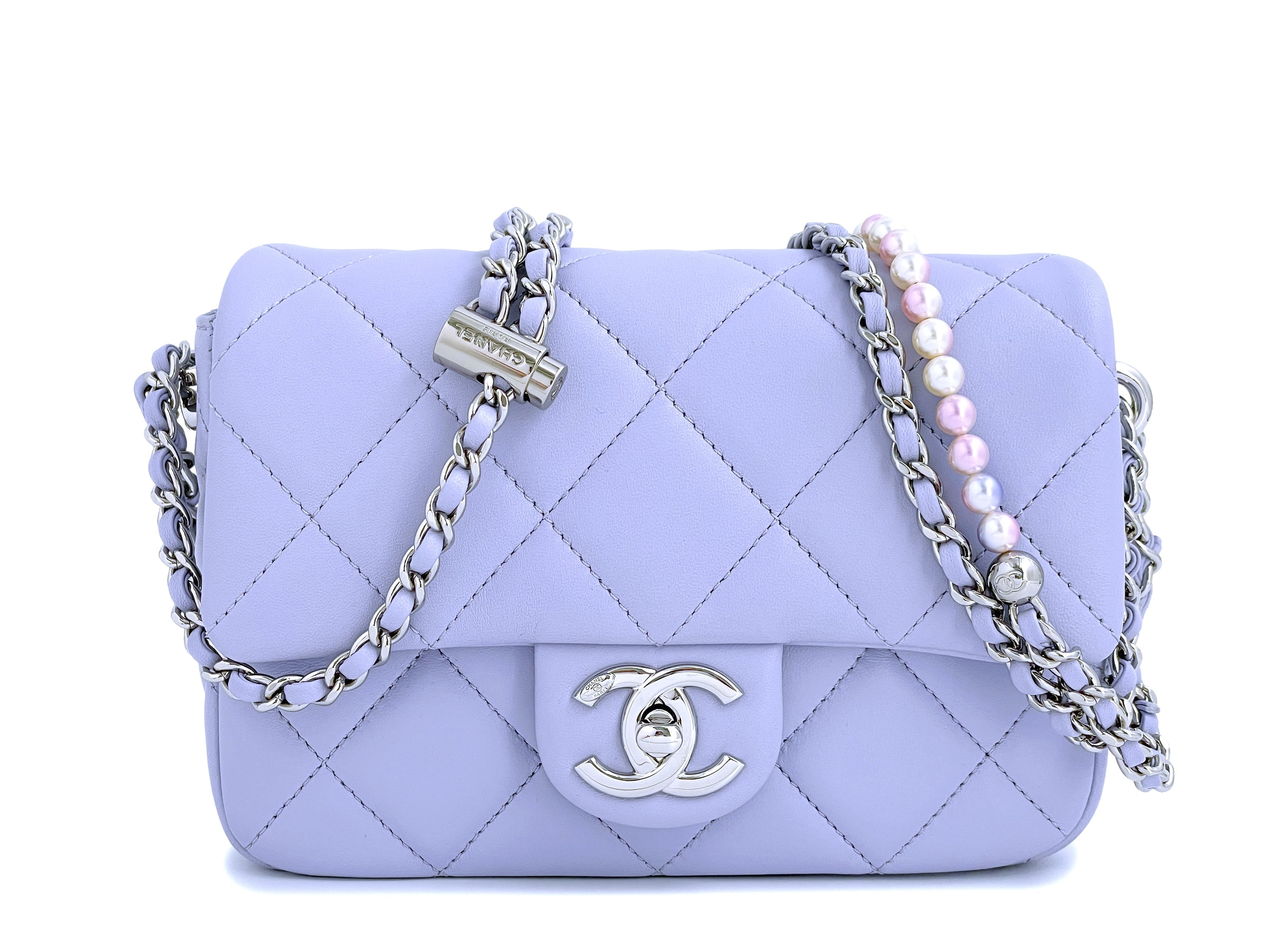 NIB 22C Chanel Pale Violet Square Mini Pearl My Perfect Flap Bag SHW