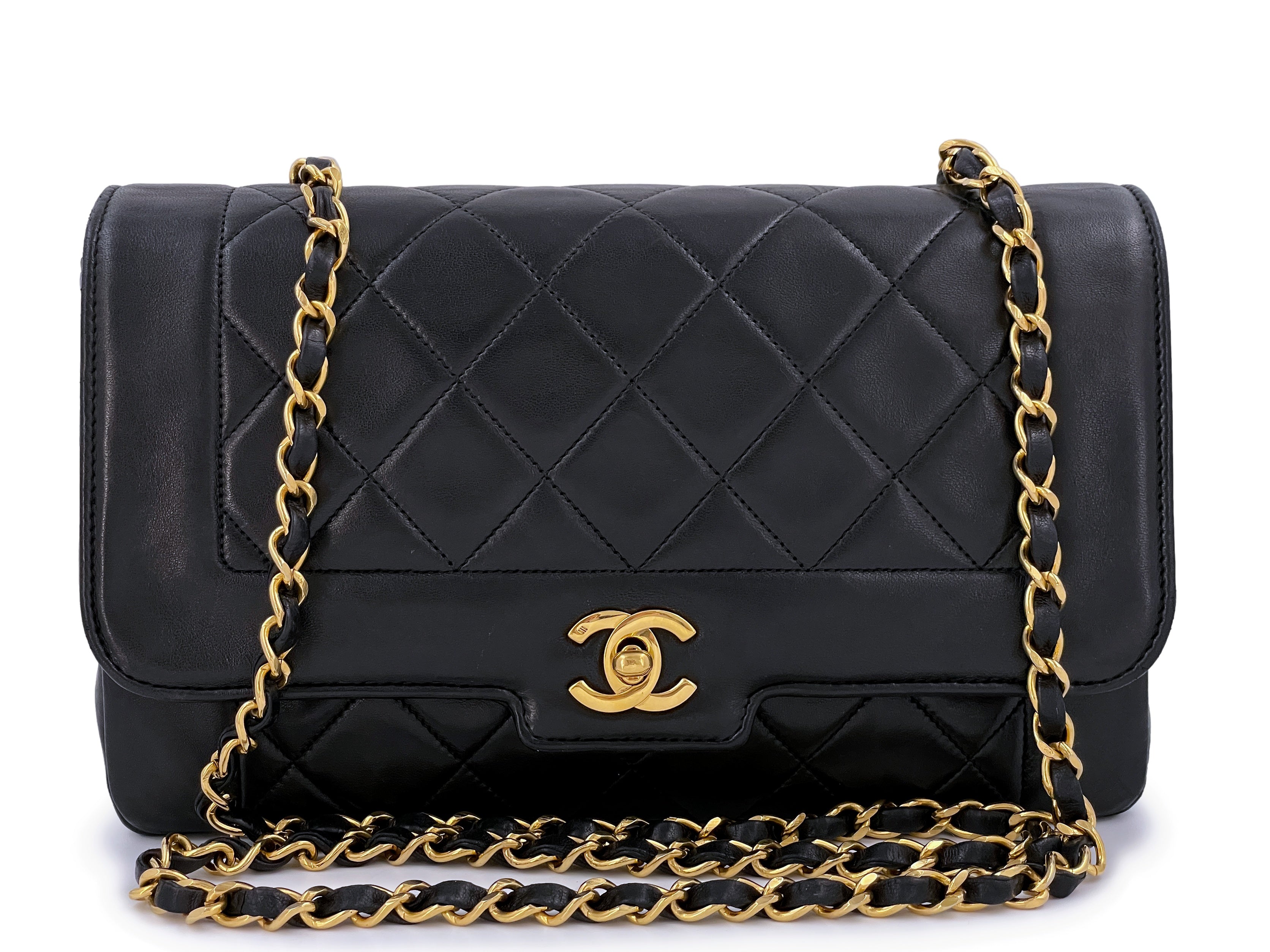 Chanel Vintage Black Geometric Diana Bag Medium 24k GHW