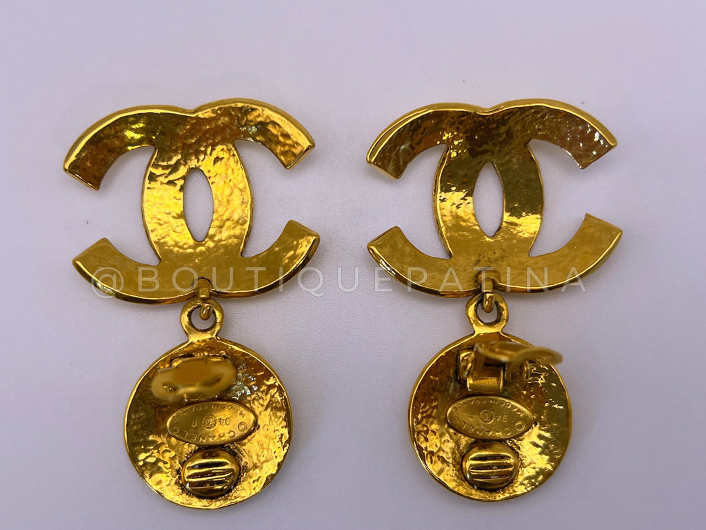 Chanel Vintage 94P Quilted CC Dangle Drop Earrings