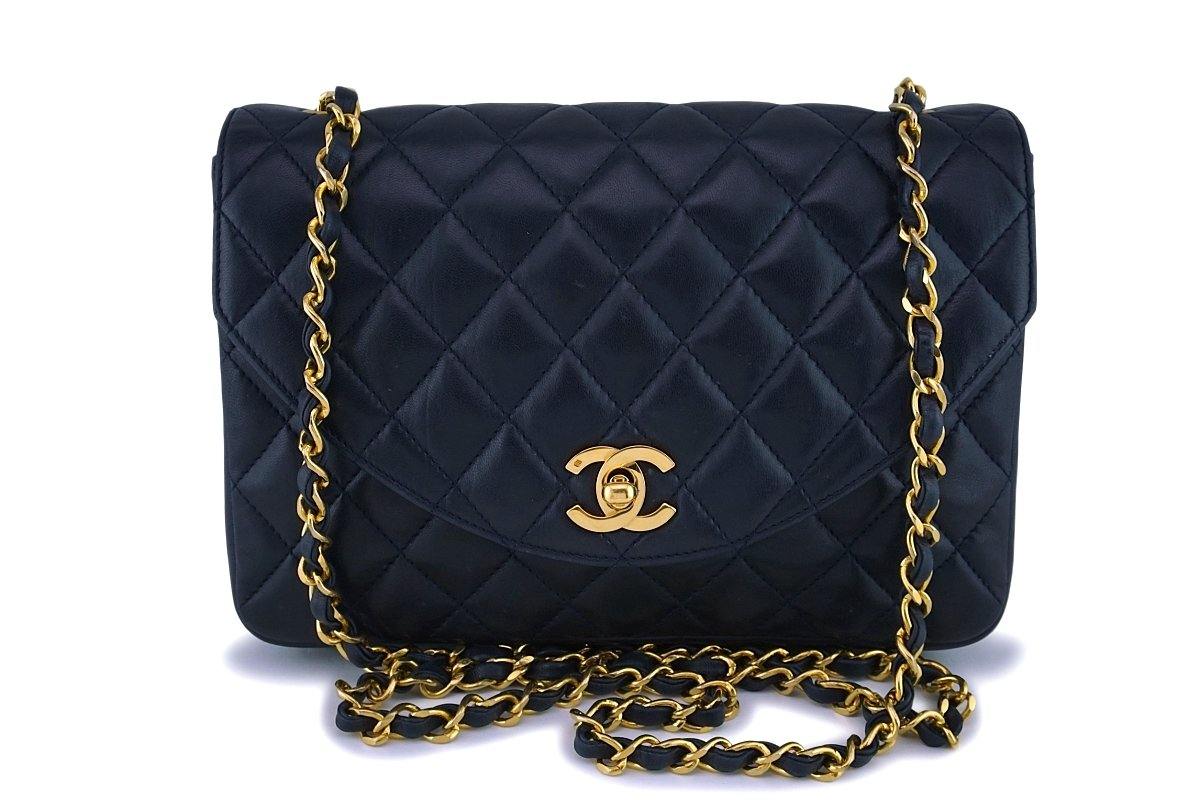 Chanel Vintage Lambskin Navy Blue Curved Flap Bag 24k GHW