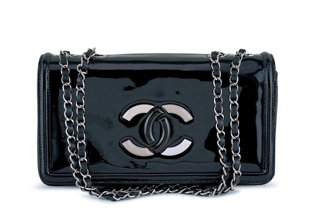Chanel Black Patent Lipstick Ligne Shoulder Flap Bag