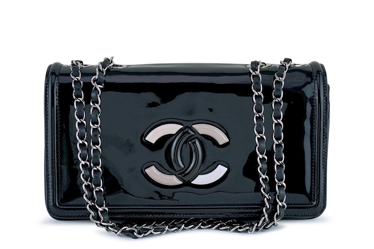 Chanel Black Patent Lipstick Ligne Shoulder Flap Bag