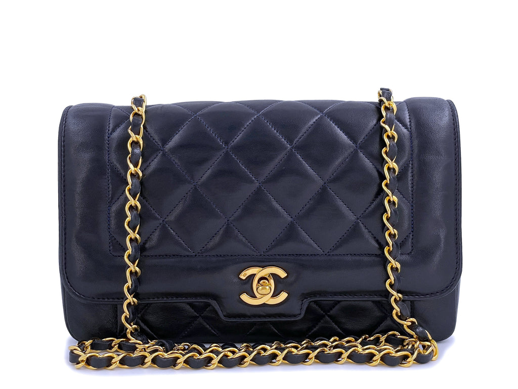 Chanel Vintage 1990 Geometric Diana Bag 24k GHW Midnight Blue-Black
