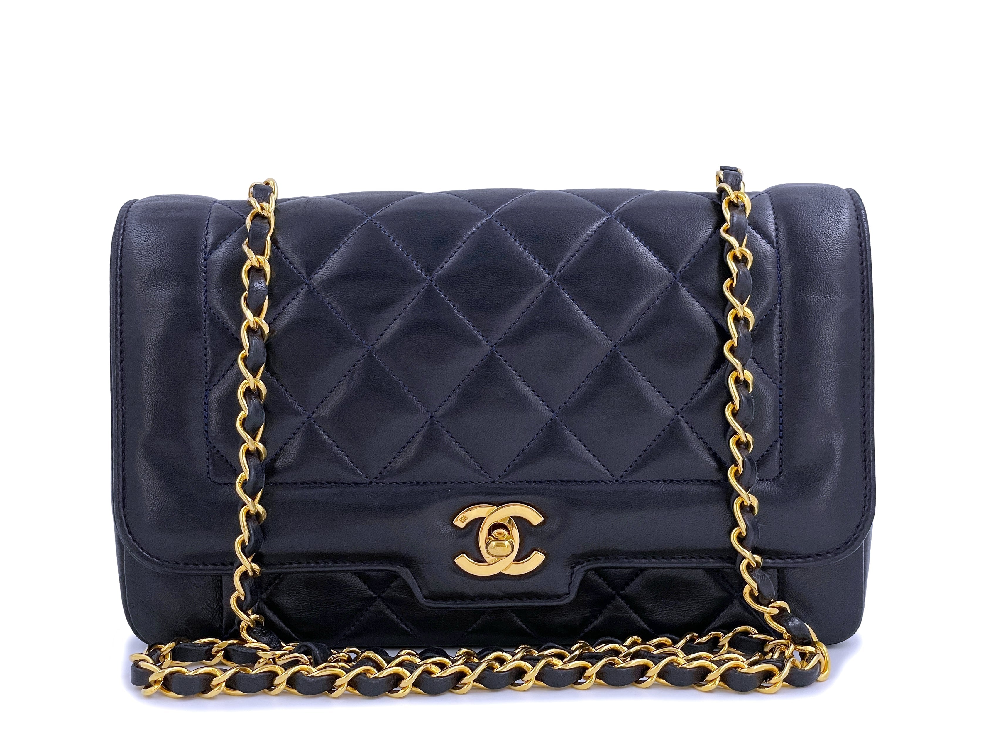 Chanel Vintage 1990 Geometric Diana Bag 24k GHW Midnight Blue-Black