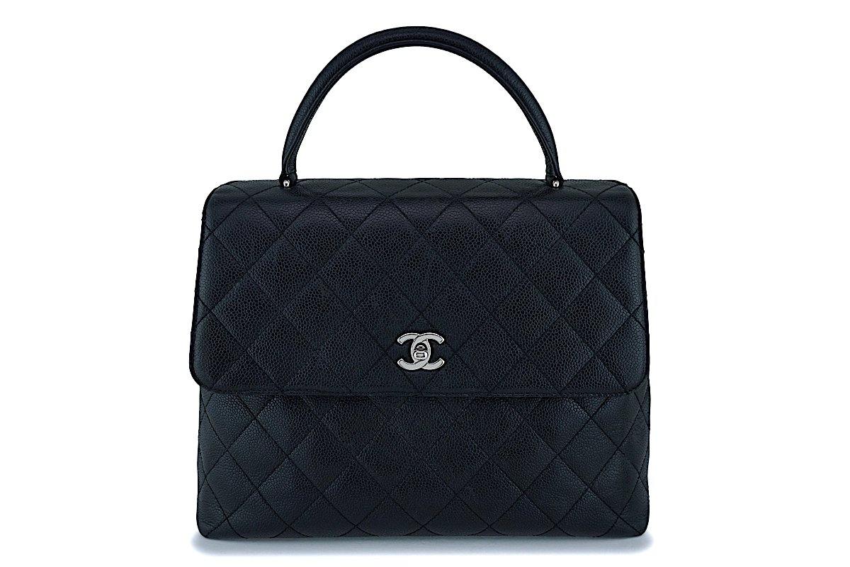 Chanel Black Caviar Classic Kelly Handheld Flap Tote Bag SHW