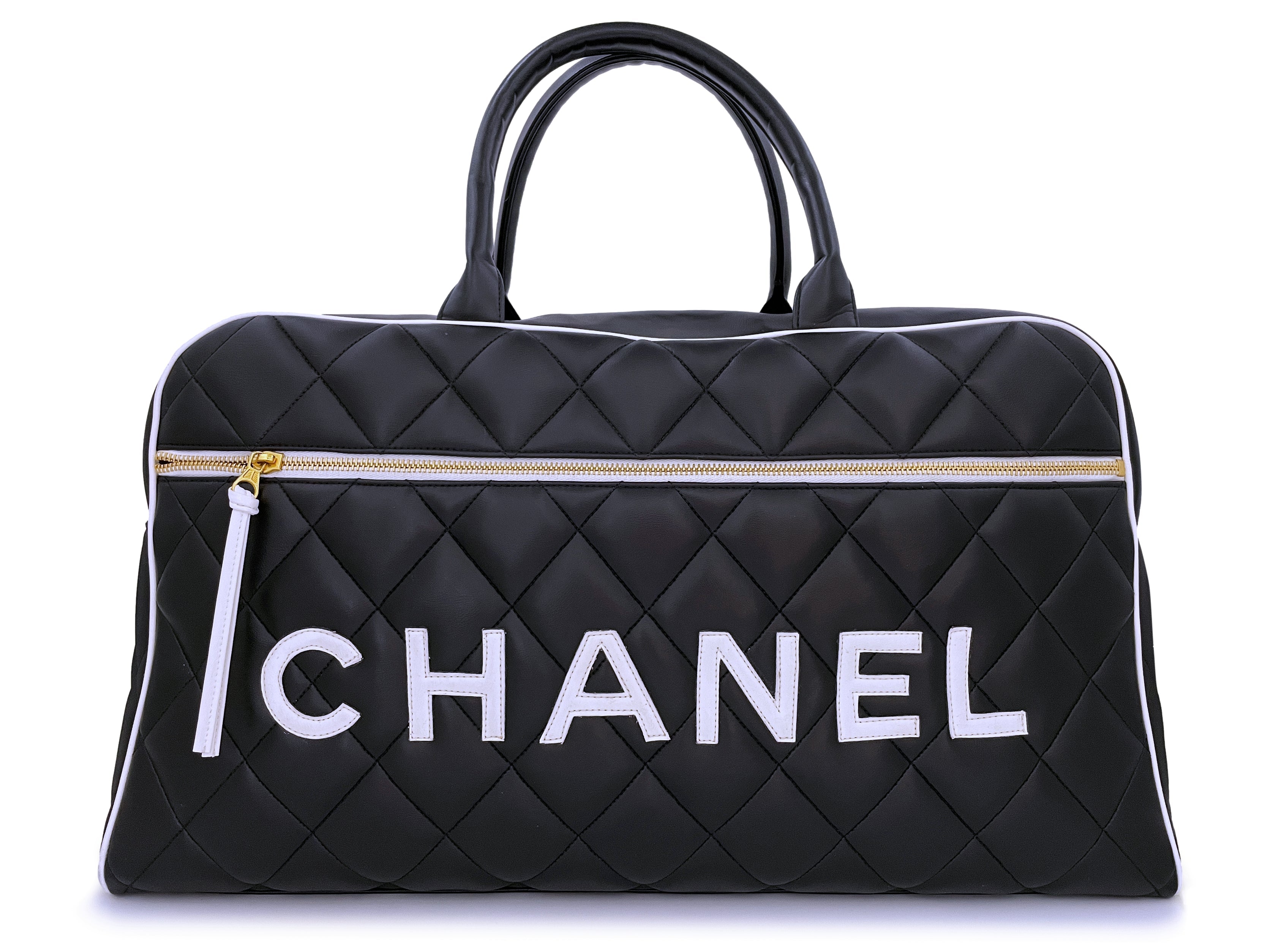 Pristine Chanel 1995 Vintage Black Letter Large Bowler Duffle Bag
