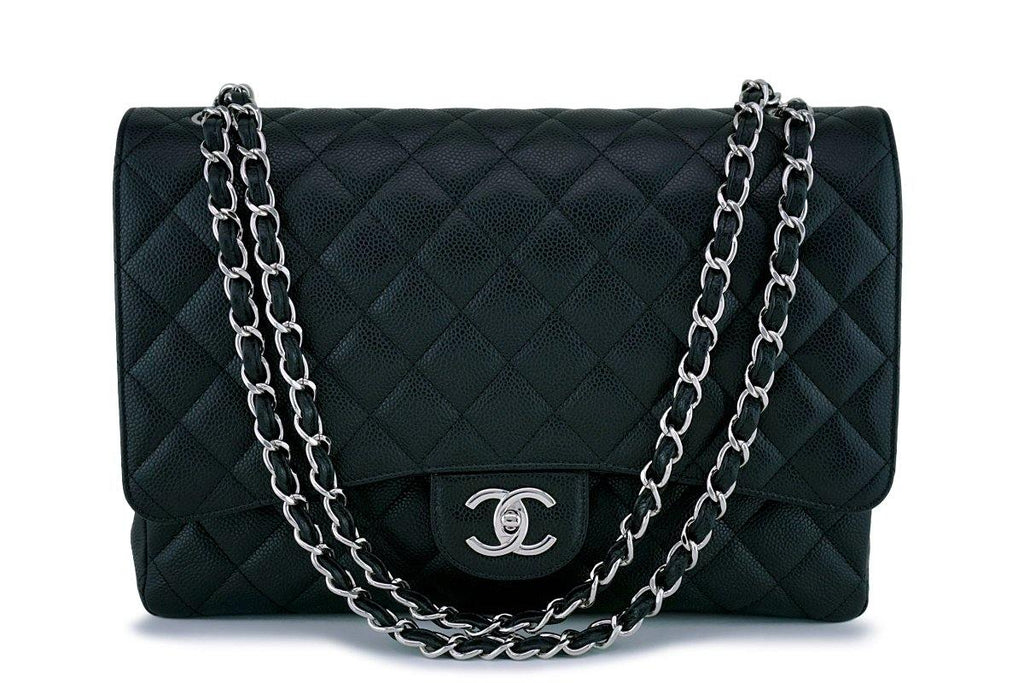 Chanel Black Caviar Maxi Double Flap "Jumbo XL" Bag SHW