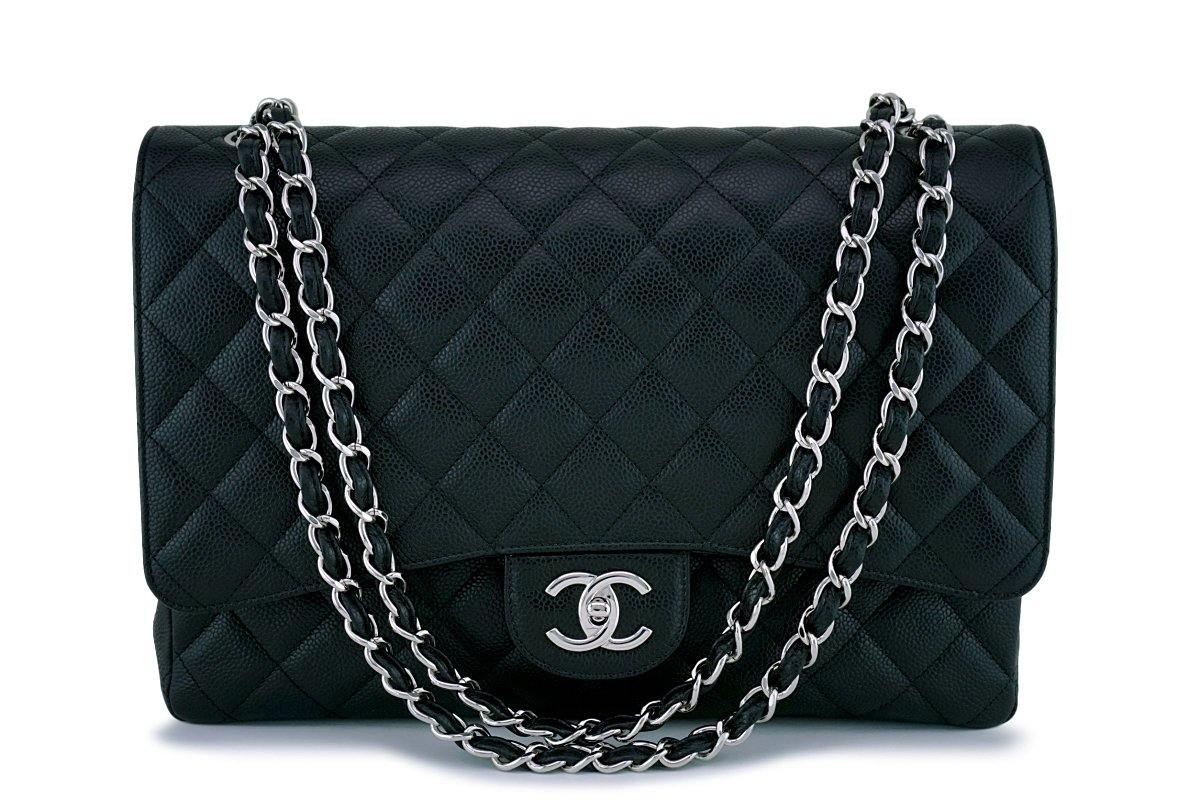 Chanel Black Caviar Maxi Double Flap "Jumbo XL" Bag SHW