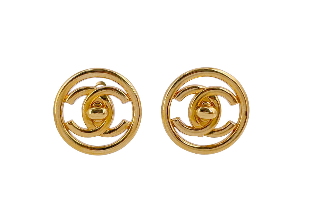 Chanel Vintage 97P Encircled Turnlock Stud Earrings