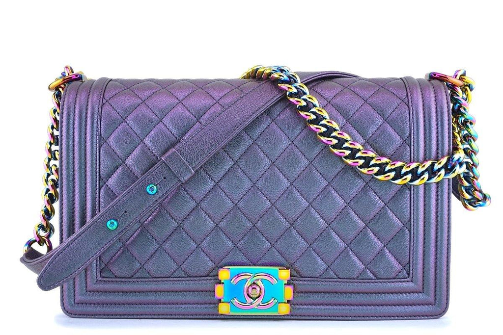 16C Chanel Iridescent Purple Mermaid Rainbow Classic Medium Large Boy Bag
