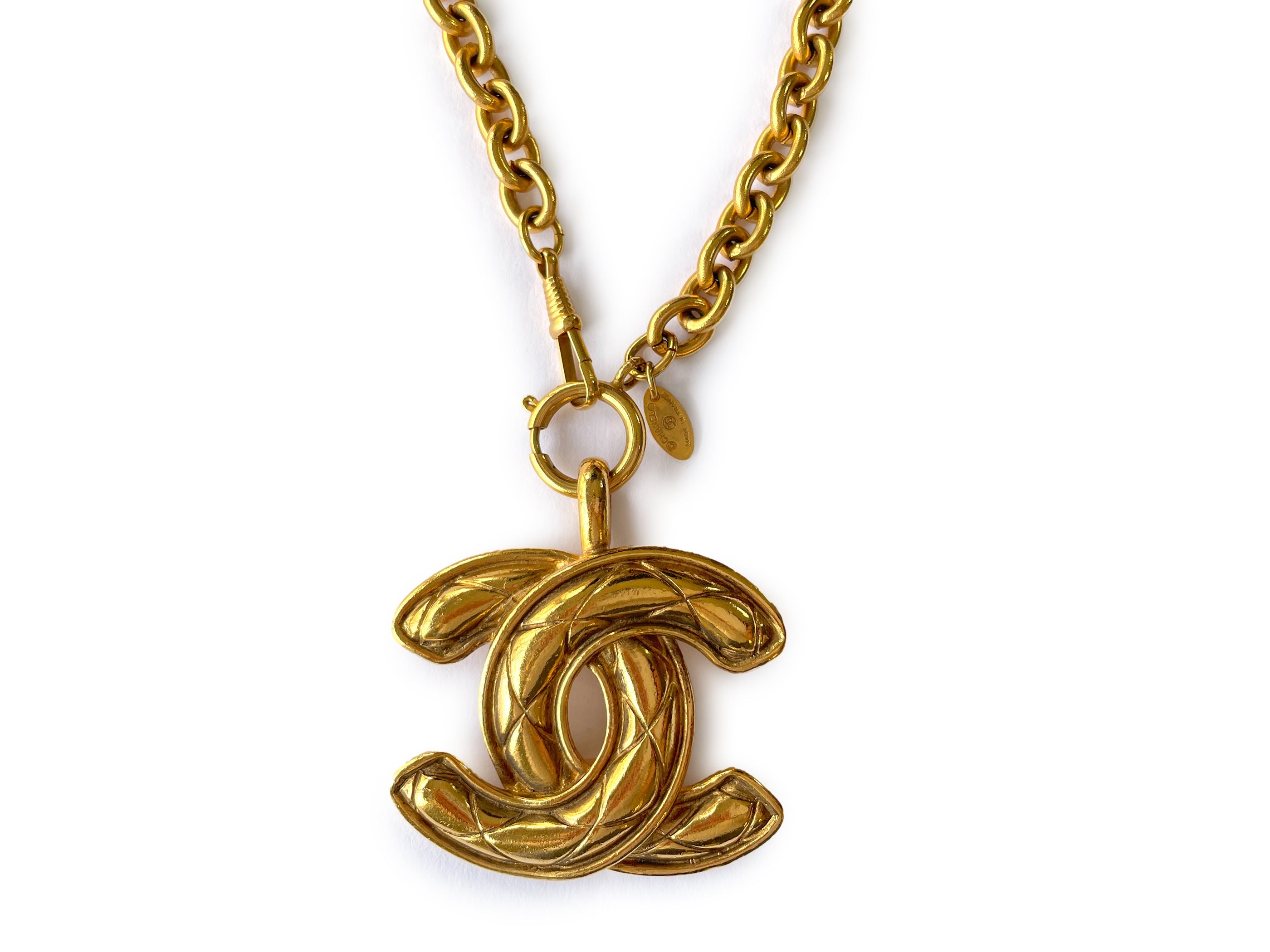 Chanel Vintage Quilted Large Giant CC Pendant Long Necklace