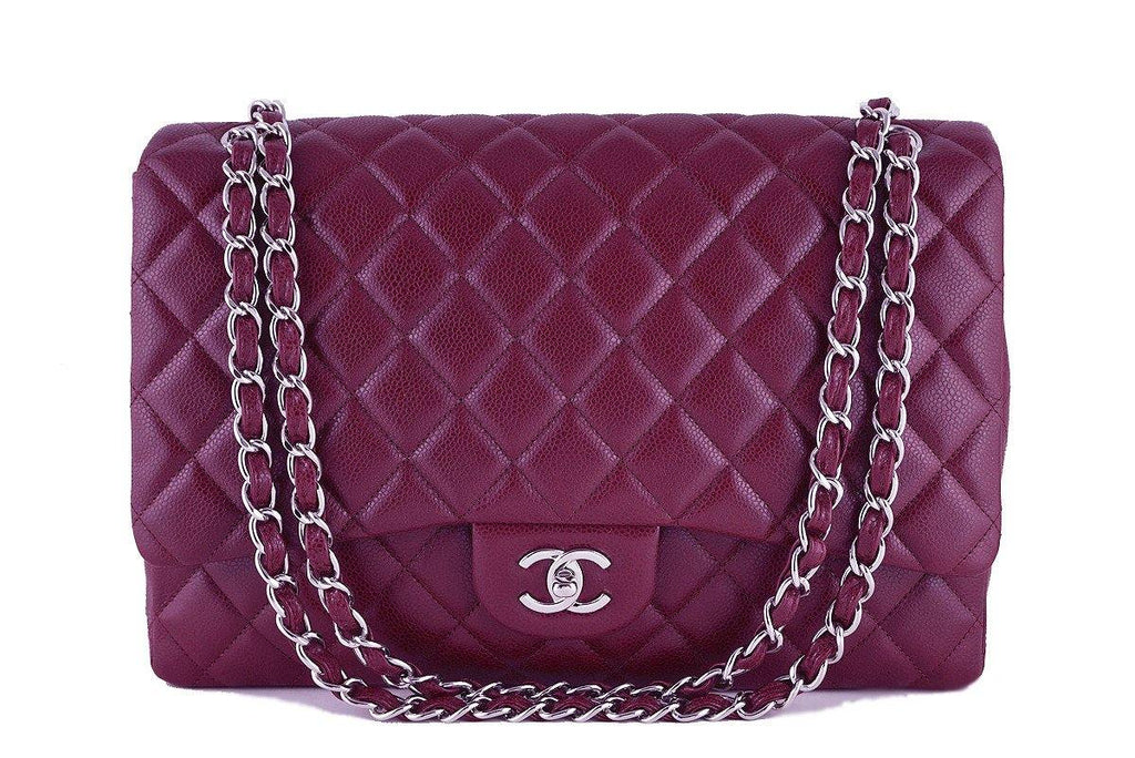 Chanel Dark Red 13in. Caviar Maxi Quilted Classic 2.55 Jumbo XL Flap Bag
