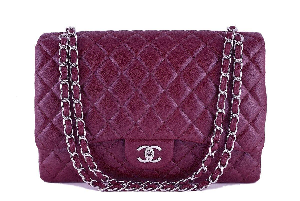 Chanel Dark Red 13in. Caviar Maxi Quilted Classic 2.55 Jumbo XL Flap Bag